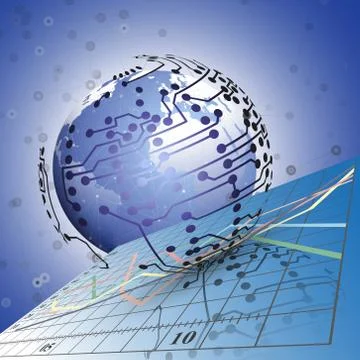 Globe network connections on the background of charts. Abstract vector Stock Illustration