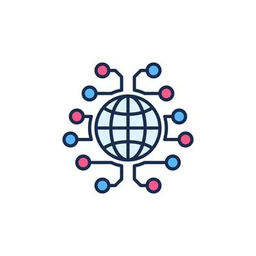 Globe with Neural Network vector Global Brain colored icon Stock Illustration