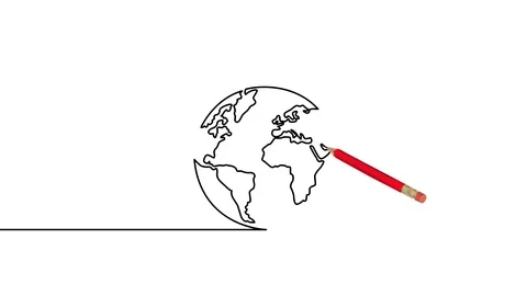 Globe One Stroke Animation Drawn With Pencil Stock Footage 113904970