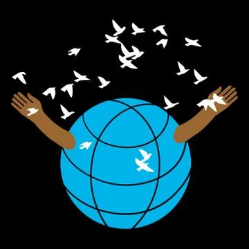 The globe opens the arms of the flock  birds. Stock Illustration
