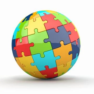 Globe or sphere from puzzles on white background. 3d Stock Illustration