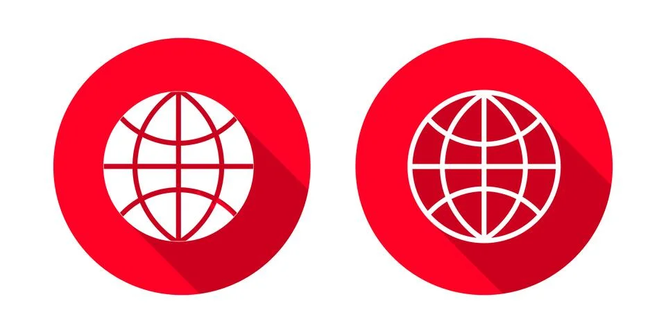 Globe or web icon vector with long shadow Stock Illustration