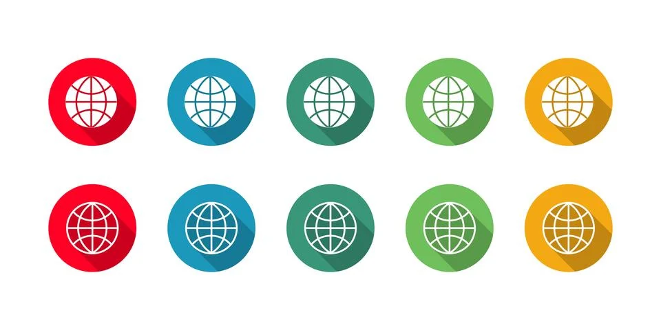 Globe or Website Icon set vector illustration with long shadow Stock Illustration