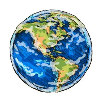 Globe outline colored drawing vector illustration  of sketchy Stock Illustration