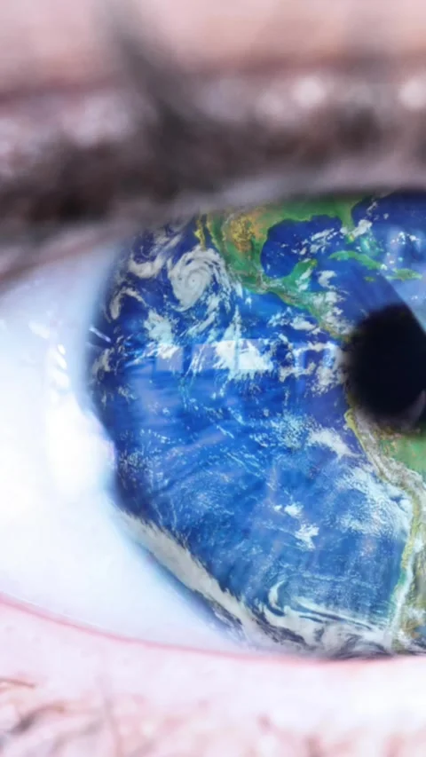 Globe over close up of female eye against white background Video stock 319975360