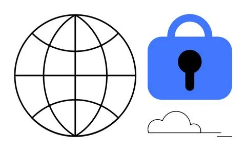 Globe with Padlock and Cloud Symbolizing Global Security and Data Protection Stock Illustration
