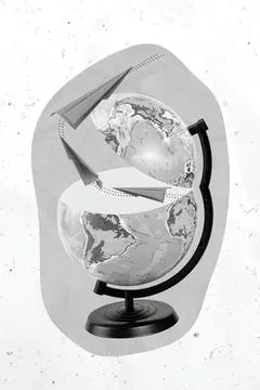 Globe with paper airplane and map on a stand Stock Photos