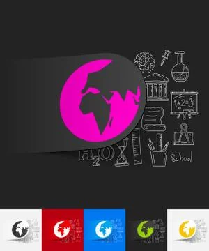 Globe paper sticker with hand drawn elements Stock Illustration