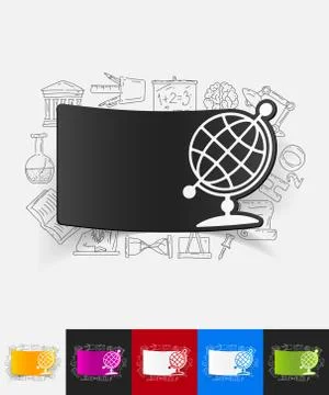 Globe paper sticker with hand drawn elements Stock Illustration
