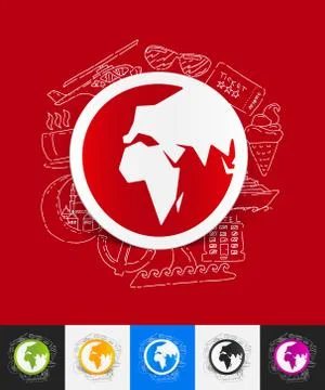 Globe paper sticker with hand drawn elements Stock Illustration