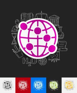 Globe paper sticker with hand drawn elements Stock Illustration