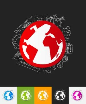 Globe paper sticker with hand drawn elements Stock Illustration