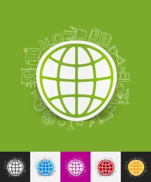 Globe paper sticker with hand drawn elements Stock Illustration
