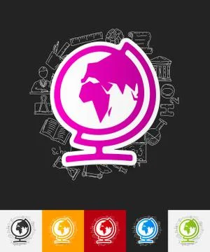 Globe paper sticker with hand drawn elements Illustrazione stock