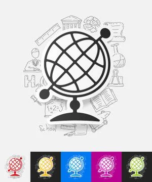 Globe paper sticker with hand drawn elements Illustrazione stock