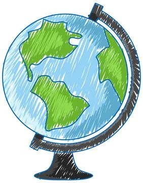 Globe pencil colour child scribble style Stock Illustration