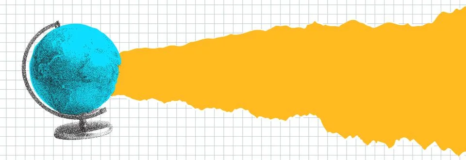 Globe with photocopy effect, space for text on piece of torn orange paper Stock Illustration