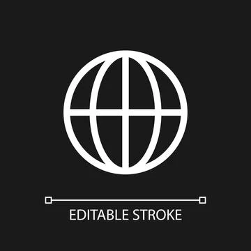Globe pixel perfect white linear ui icon for dark theme Stock Illustration