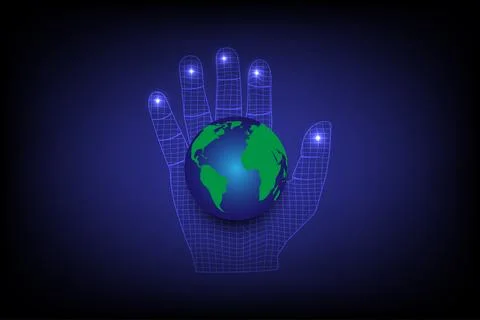 The globe is placed on a high tech hand-woven net of bright light Stock-Illustration