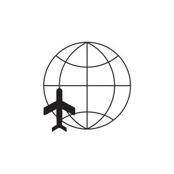 Globe with plane icon. World planet and airplane fly sign in outline style il Stock Illustration