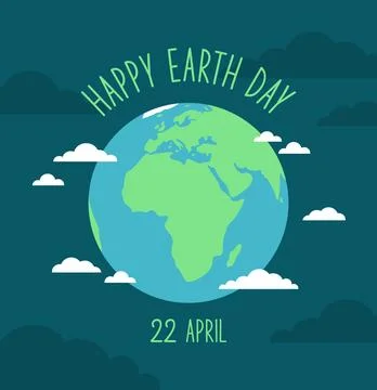 Globe of the planet Earth with clouds around on a dark blue background Stock Illustration