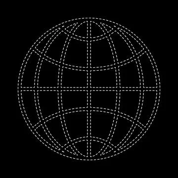 Globe Planet icon. Earth map illustration, isolated element. White dash contour Stock-Illustration