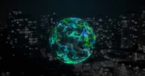 Globe of Plexus networks spinning against cityscape Stock Footage 328159436