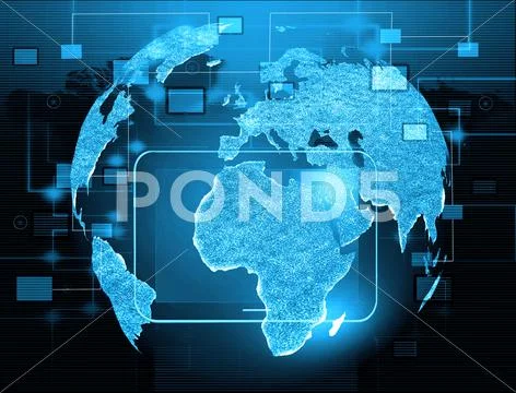 Globe with pointers, signals and social networking icons, social media networ Stock Illustration