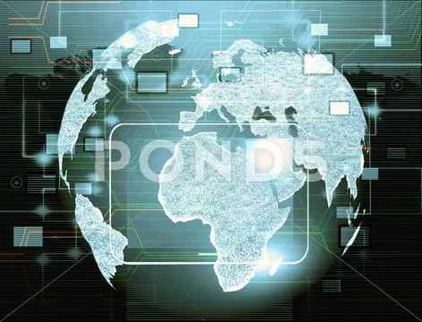 Globe with pointers, signals and social networking icons, social media networ Stock Illustration