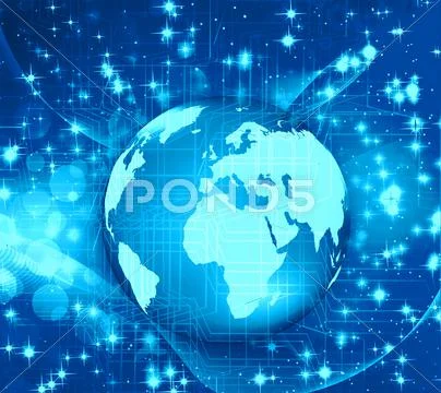 Globe with pointers, signals and social networking icons, social media networ Stock Illustration