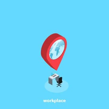 Globe at the position of something important workplace, an isometric image イラスト素材