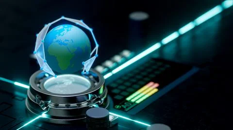 Globe on the power platform. Selective focus on the surface of the globe. Stock Photos