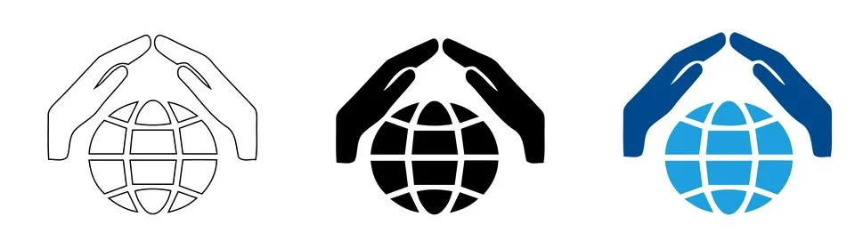 Globe Protected by Hands Icons in Three Graphic Styles Stock Illustration