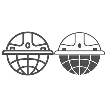 Globe in protective helmet line and solid icon, Safety engineering concept Stock Illustration