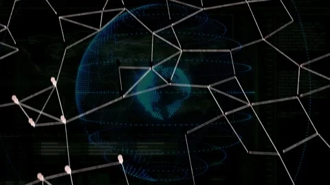 Globe pulsing, figure resolving into node, spokes expanding, nodes appearing, Stock-Footage 340654667