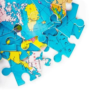 Globe puzzles. Concept of Globalization. Earth puzzle on white background Stock Photos