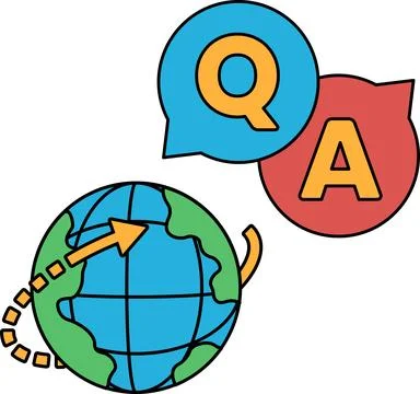 A globe with a question mark and an A above it Stock Illustration