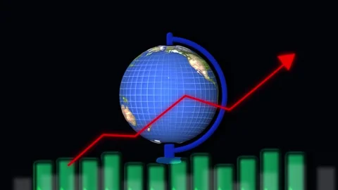 Globe with Red Downward Trend Arrow Over Green Bar Chart earth world 库存影片 330348113