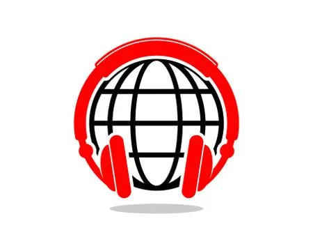 Globe with red earphone logo Stock Illustration