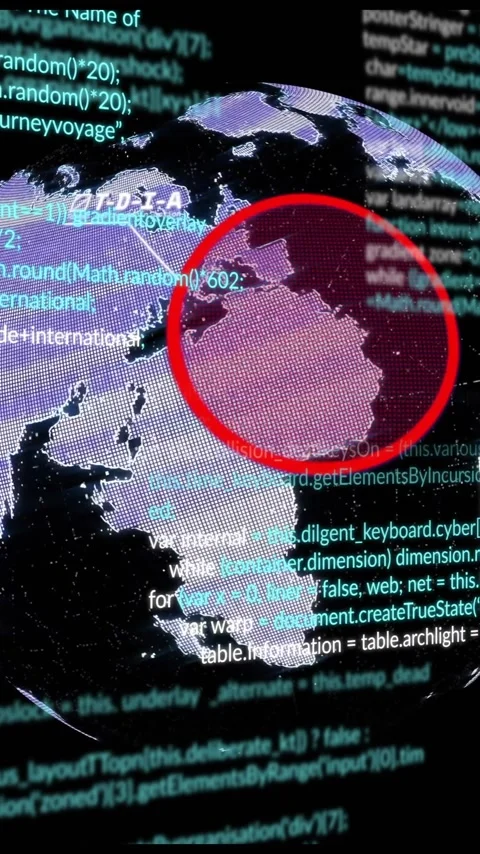 Globe with red target animation over programming code and data Stock Footage 320093987