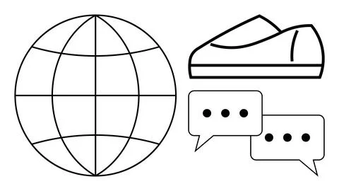 Globe representing connectivity, pair of sneakers symbolizing fashion, and tw Ilustração Stock