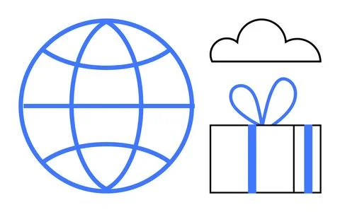 Globe representing global connection, cloud symbolizing cloud storage, and a  Illustrazione stock