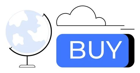 Globe representing global reach, cloud indicating online connectivity, and la Illustrazione stock