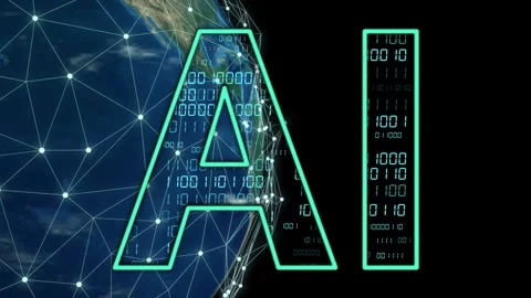 Globe rotating, network brightening, letter A and I filling with scrolling Stock Footage 335739360