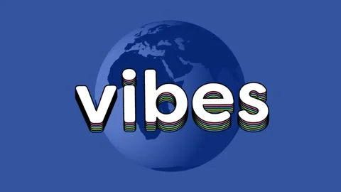 Globe rotating, vibes rising, shifting to white layered text with pink offset Stock Footage 328485300