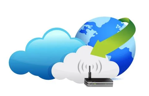 Globe router cloud computing moving concept 스톡 일러스트