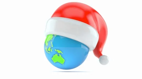 Globe with santa hat on white background Video stock 70161635