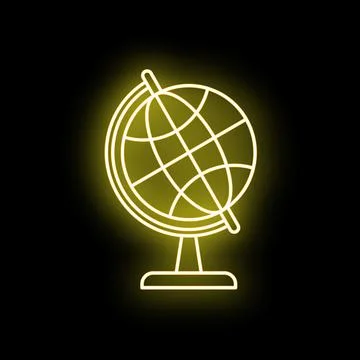 Globe school mapping earth icon yellow neon Stock Illustration