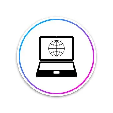 Globe on screen of laptop icon isolated on white background. Notebook computer 스톡 일러스트