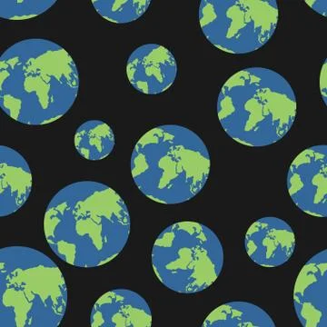 Globe seamless pattern. Globes of earth background. Planets o  black backgrou Stock Illustration